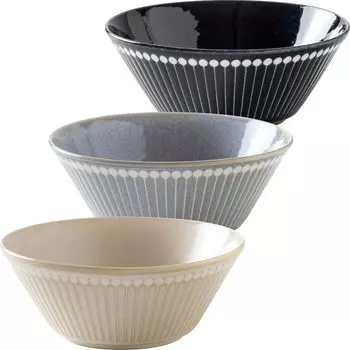 Minoru Pottery Mino Ware Albee 160 Bowls 3 Color Set Navy (Gray Beige)