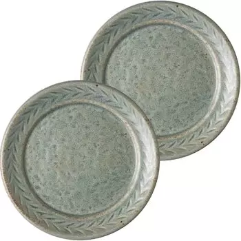 Minoru Pottery Mino Ware Arrow 110 Plate Blue Gray Set of 2 x 11.2 H1.5cm