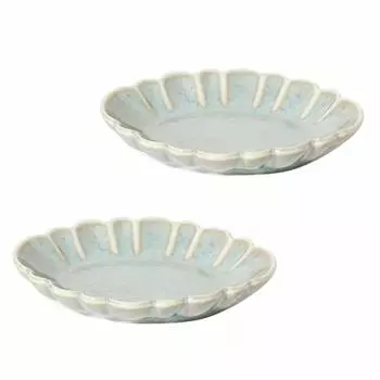 Minoru Pottery Mino Ware CHOTTO 95 Cloud Plate Unofu Light Blue Set of 2