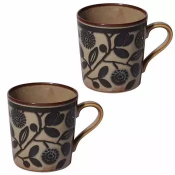Minoru Pottery Mino Ware Clasico Mug Flower and Olive Set of 2
