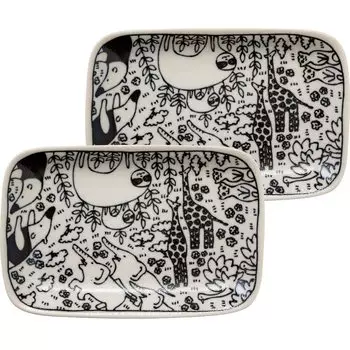 Minoru Pottery Mino Ware Ikimonozukan 165 Square Plate Sogen no Nakama Set of 2