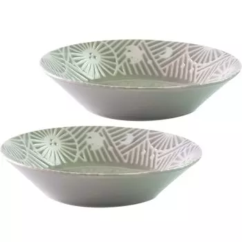 Minoru Pottery Mino Ware KAFU 215 Deep Plate Pale Gray Set of 2