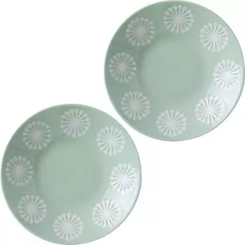 Minoru Pottery Mino Ware Moco 145 Plate Pearl Green Set of 2