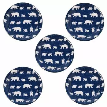Minoru Pottery Mino Ware Polar Bear 165 Plate Navy 5 Piece Set 4965583000044 16.5H2.3cm