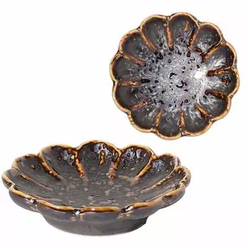 Minoru Pottery Mino Ware Potsuri 90 Chrysanthemum Plate KURO (Black)