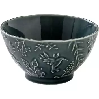 Minoru Pottery Mino Ware TERRA-Hummingbird- 125 Rice Bowl Labrador Blue