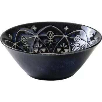 Minoru Pottery Small Bowl Moroccan Navy S (Minorutouki) (Diameter 13.5cm)