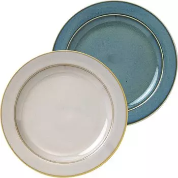 Minoru Touki Mino Ware MAMANI 200 Rim Plate 2 Color Set Green White &