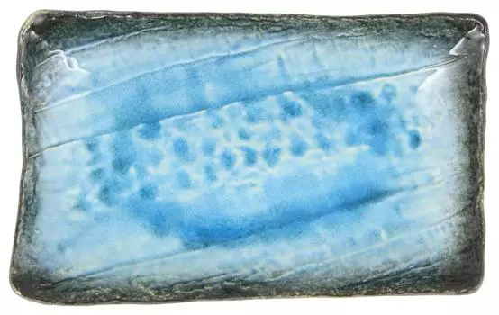 Minoyaki Yamasakigama “Turkey Blue” long rectangular platter, approx. 26 cm (width) X 16.5 cm (depth), made in Japan 520-0069