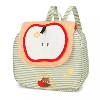 Mint Green Striped Apple Cartoon Pattern Backpack Fresh Campus Student Backpack