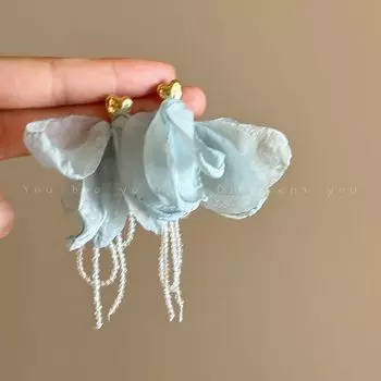 Mint Mambo Green Seaside Vacation Style Crystal Flowers Tassel Stud Earrings for Women Summer Long Exaggerating Earrings Earrings Mint Mambo Flower Earrings-Silver Pins