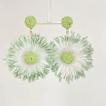 Mint Summer! Hand-Woven Flower Earrings Holiday Style Green SUNFLOWER Ear Studs Ear Clip Atmosphere Earrings Mint Green Flower Earrings/S925 Silver Pins