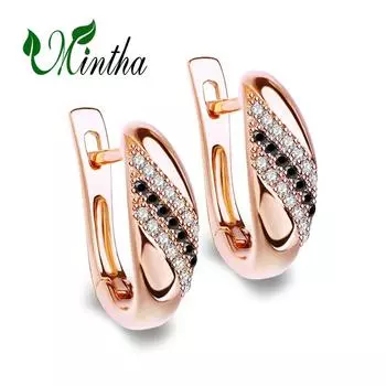 MINTHA геометрические серьги-клипсы, модные серьги цвета розового золота для свадьбы, повседневные модные украшения, полые черные серьги с кубическим цирконием для женщин, свадебные серьги A
