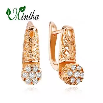 MINTHA модные серьги-гвоздики с кубическим цирконием для женщин, серьги-клипсы цвета розового золота для дня рождения, вечеринки, рождественского подарка A