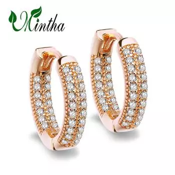 MINTHA модные серьги-кольца ручной работы цвета розового золота с кубическим цирконием для женщин, свадебные серьги-клипсы для невесты, подарок подружке невесты для женщин, девочек-подростков A