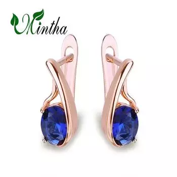 MINTHA серьги-клипсы ручной работы цвета розового золота с листьями, модные украшения, серьги с синими кристаллами для женщин A