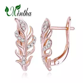 MINTHA серьги-клипсы с перьями, трендовые серьги цвета розового золота, свадебные повседневные модные украшения, серьги с полым цирконием для женщин, свадебные серьги A