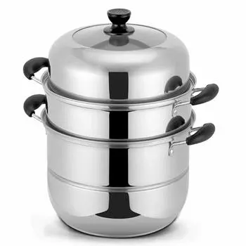 Mioke Steam Steam Pot Слой 3-х уровневый глубокий стеклянный горшок с крышкой из нержавеющей смолы Совместимо с Совместимо с различными типами нагрева 3 размера кастрюли, кастрюли, [3