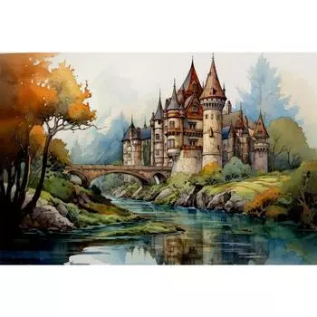 Мир мечты Европейский замок Фэнтези Ретро Архитектура Акварели Красочный Постер Холст Живопись Настенные Картины Домашний Декор Комнаты 21cm30cm NoFrame