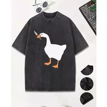 Мир Никогда Не Был Вариантом Мультяшный Утенок с Ножом Выстиранные Футболки Мужские Летние Хлопковые Футболки с Коротким Рукавом S