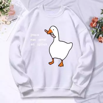 Мир никогда не был вариантом. Забавный женский модный пуловер унисекс с гусиной уткой и гусиной уткой. M белый
