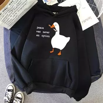 Мир никогда не был вариантом, женская одежда с гусиным принтом, модная толстовка с круглым вырезом, креативная толстовка с круглым вырезом, уличные женские толстовки с карманами S золотой