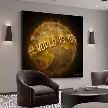 Мир принадлежит вам, золотой шрам, холст, квадратный постер, вдохновляющие настенные художественные фотографии, холст, картина для гостиной, домашний декор 20x20cm no frame