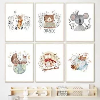 Мир животных, скандинавская картина на холсте, Медведь, Коала, Сова, Жираф, персонализированные постеры, принты, настенные художественные фотографии для детской комнаты, декор для детской комнаты 21cm30cm NoFrame