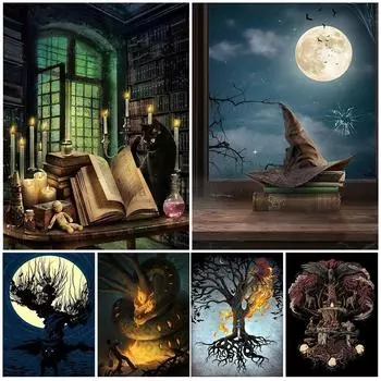 Мировое дерево и скандинавская мифология, винтажная настенная живопись на холсте, демон, змея и черная кошка, колдовство, художественный постер, декор для печати, без рамки 21*30cm