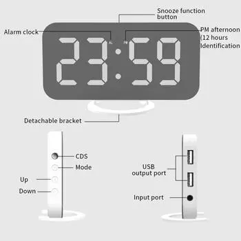 Mirror Alarm Clock LED Night Light Digital Clock Snooze Function Table Clocks Bedroom Backlight USB Charger Ports Desk Clocks