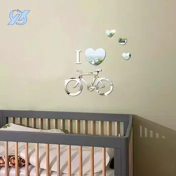 Mirror sticker love bicycle three-dimensional acrylic wall sticker room living room decoration sticker