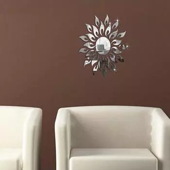 Mirror Sun Flower Art Removable Wall Sticker Acrylic Mural Decal Household Room Decoration серебряный