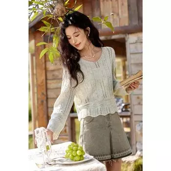 Mishow Ажурный свитер женский весна лето новые топы милый облегающий пуловер с V-образным вырезом женская волшебная одежда MXE11Z1102 S