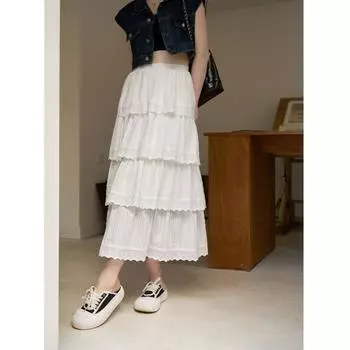 Mishow белые многоярусные юбки для женщин, летняя французская винтажная ампирная элегантная базовая юбка с вышивкой и вышивкой, женская одежда MXC36B0036 S белый