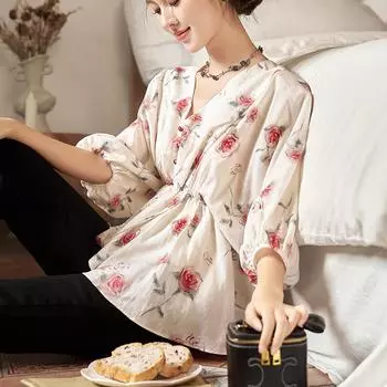 MISHOW блузка с цветочным принтом для женщин, мода 2023 года с v-образным вырезом, рукавами «летучая мышь», эластичной резинкой на талии, офисный женский пуловер, топы MXC41X1282 S