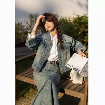 Mishow Джинсовое пальто для женщин Весна Осень Гонконгский стиль Винтаж Корейский Свободная повседневная короткая блузка Потертая смешанная женская одежда MXC11W0941