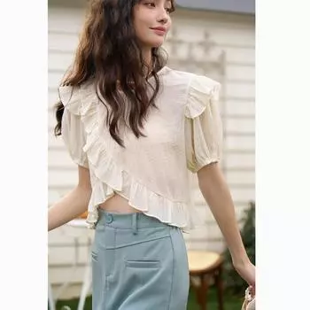 Mishow французская романтическая блузка для женщин, летняя мягкая рубашка с пышными рукавами в корейском стиле, мягкая рубашка с воротником и круглым вырезом, женская одежда MXC33X0032 S чёрный