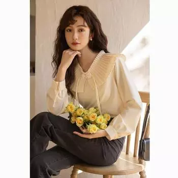 Mishow французская винтажная рубашка для женщин, весенняя специальная конструкция, плиссированный воротник с воротником «Питер Пэн», элегантная женская одежда на пуговицах с узлом, MXC12C0745