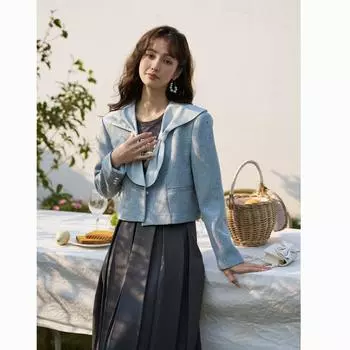 Mishow французское элегантное винтажное пальто для женщин, стильное тонкое синее пальто в английском стиле на весну и лето, с воротником-бабочкой и заниженными рукавами, женская одежда MXC12W0908 M синий