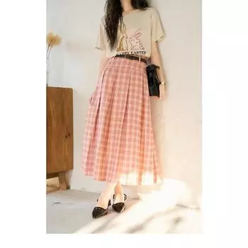 MISHOW клетчатая юбка-миди с поясом для женщин, лето 2023, новые плиссированные винтажные юбки-зонтики трапециевидной формы с высокой талией, офисные женские туфли MXC21B0010 S