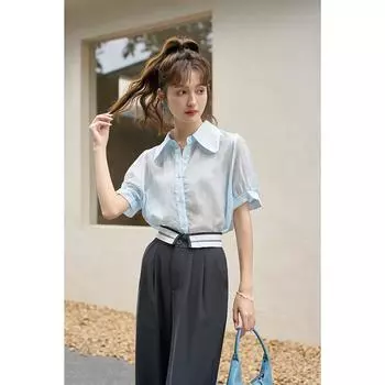 Mishow лиоцелловые рубашки женские топы воротник Питер Пэн 2023 мода корейский стиль базид однотонные пышные рукава тонкая блузка офисная женская женская одежда MXC37C0067 S