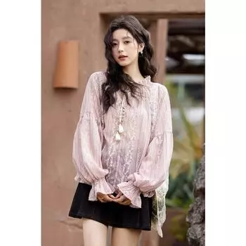 Mishow Модная вышитая блузка с кисточками на бретельках, женская, весна-лето, новая, милая кружевная рубашка с длинными рукавами и буфами MXE11X1704 S