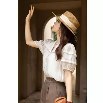 Mishow рубашка с короткими рукавами для женщин, летняя корейская стильная блузка Versatitle, свободная, специальный дизайн, блузка с пышными рукавами, женская одежда MXB26C0425