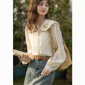 Mishow рубашка с вышивкой для женщин весенний корейский стиль элегантный Versatitle специальный дизайн цветочный романтический воротник Питера Пэна женская одежда MXC12C0752