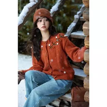 MISHOW Винтажная вышивка пуантель вязаный кардиган верхняя одежда женская зимняя одежда дизайн пуговиц теплый свитер топы MXD57Z1086 S