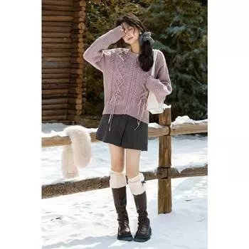 Mishow Вязаный кардиган с бантом из жареного теста, шерстяной свитер, зимний женский, с застежкой-молнией и лентой, теплое пальто Bejirog MXD56Z1002 S
