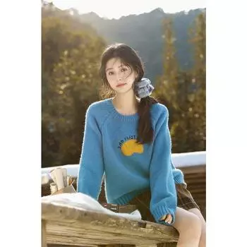 Mishow Вышитые бычьи рога О-образным вырезом свитера желто-синие верхние одежды вязаный свитер утолщенные теплые универсальные топы MXD57Z1084 F