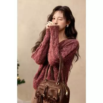 MISHOW винно-красный кардиган женский зимний новый модный свитер с длинным рукавом куртка свободный круглый вырез топы женский MXD56Z0972 F вино красного