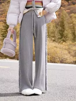 Mishow вязаные брюки для женщин 2024 новые темпераментные мягкие теплые элегантные модные однотонные широкие брюки с высокой талией MXC53K0521