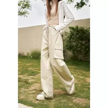 Mishow женские брюки 2023 летние новые прямые универсальные стильные пригородные брюки с высокой талией повседневные свободные широкие брюки MXC37K0099 S абрикосовый